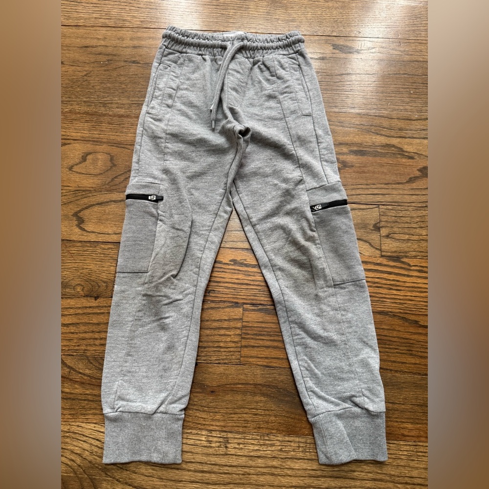 MNG Boys Jogger Sweatpants Size 7 Gray Zip Knee Pocket Ribbed Cuffs